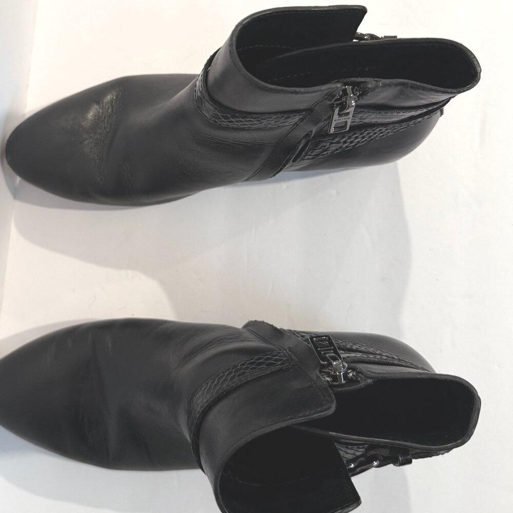 Coach Black Leather Snakeskin Strap Block Heel Ankle Booties Size 9B Round Toe - Picture 7 of 12